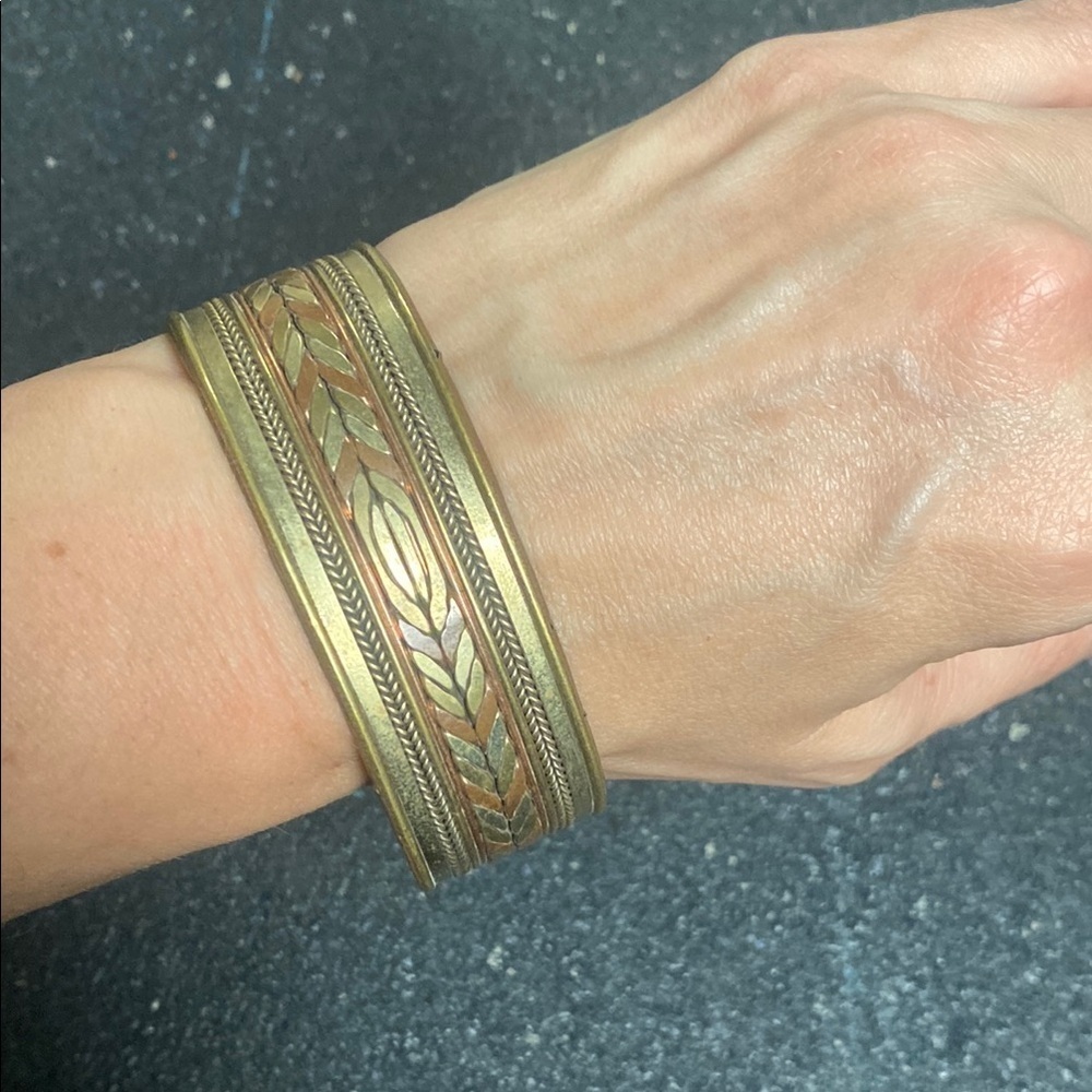 Brass and Goldtone  Leaf Pattern Bracelet